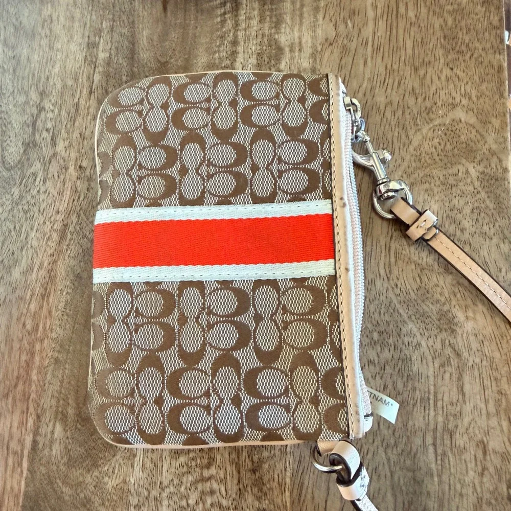 Coach Signature C Wristlet Orange Brown Racing Stripe Y2K Preppy Classic